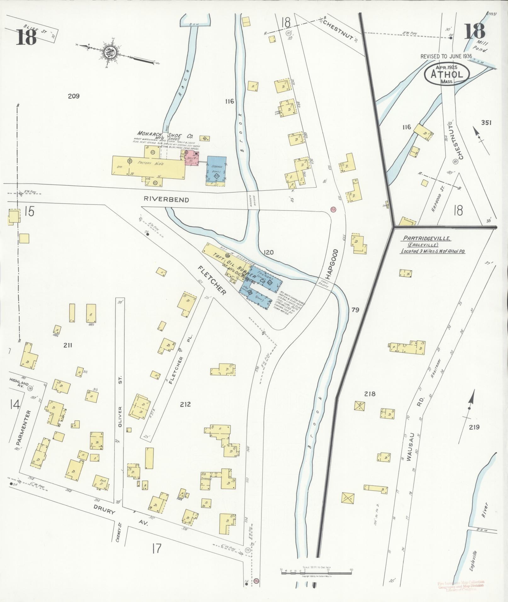 Sanborn Fire Insurance Map from Athol, Worcester County, Massachusetts (1936), Sheet #0018 - Complete Map Set gallery image, historic Sanborn map, vintage wall art, Massachusetts Massachusetts