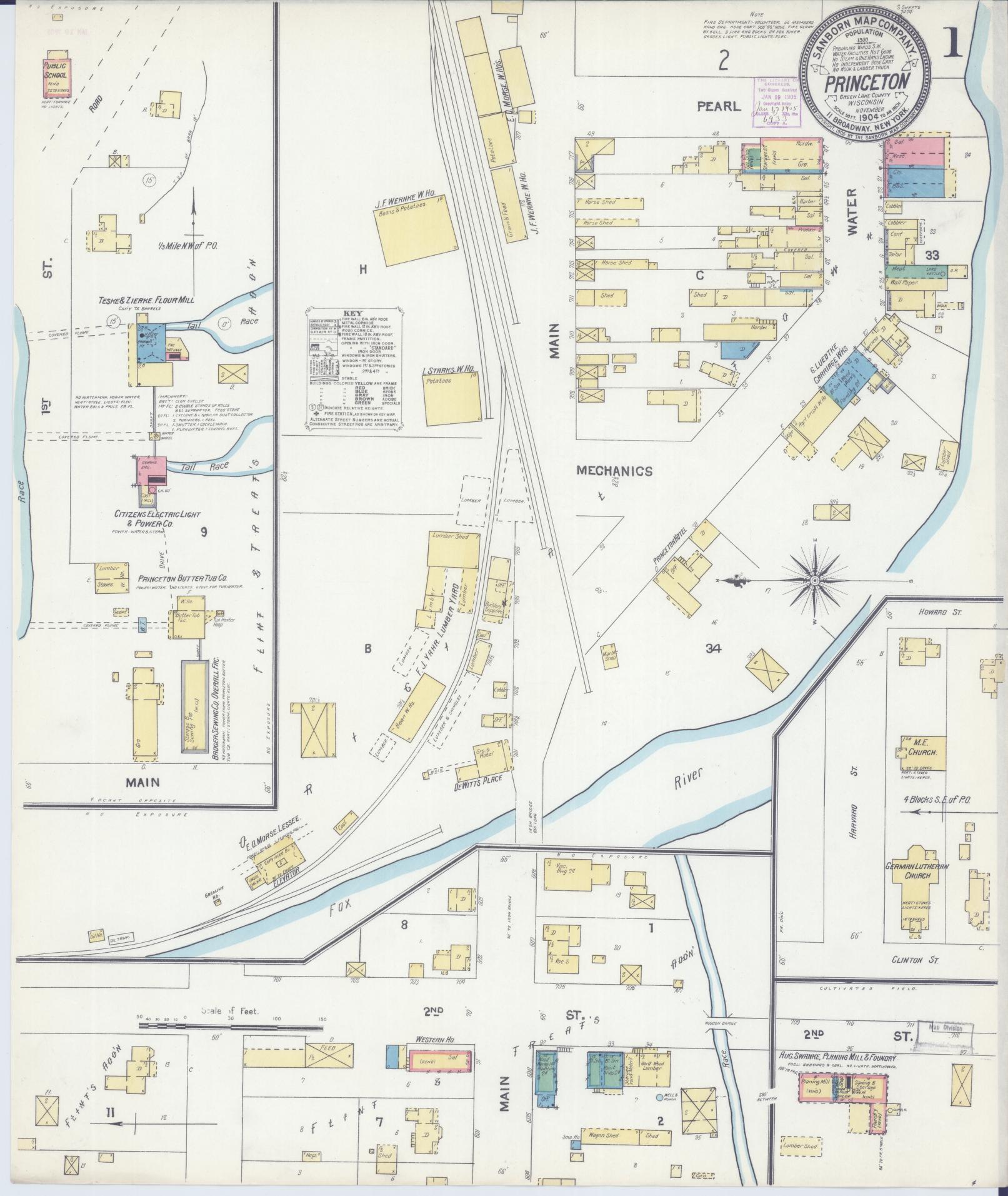 Sanborn Fire Insurance Map from Princeton, Green Lake County, Wisconsin (1904), Sheet #0001 - Complete Map Set gallery image, historic Sanborn map, vintage wall art, Wisconsin Wisconsin