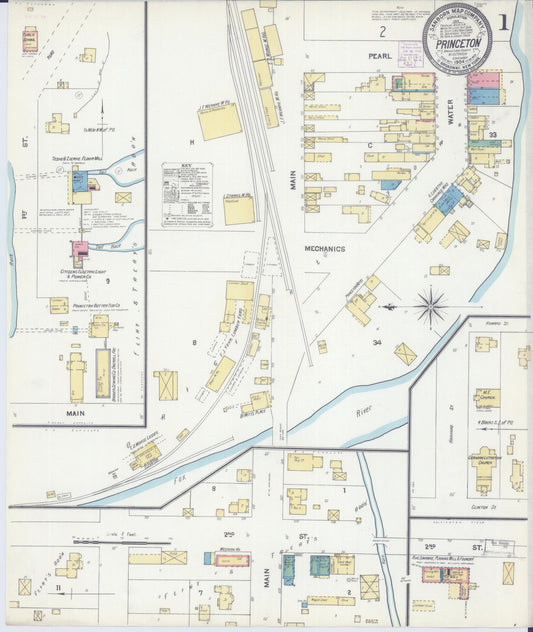 Sanborn Fire Insurance Map from Princeton, Green Lake County, Wisconsin (1904), Sheet #0001 - Complete Map Set gallery image, historic Sanborn map, vintage wall art, Wisconsin Wisconsin