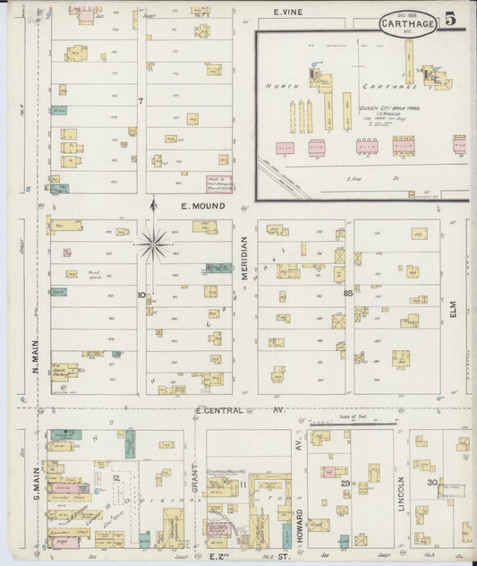 Sanborn Fire Insurance Map from Carthage, Jasper County, Missouri (1888), Sheet #0005 - Historic Sanborn Fire Insurance Map Print, vintage old map wall art, antique decor, genealogy gift, Missouri Missouri map