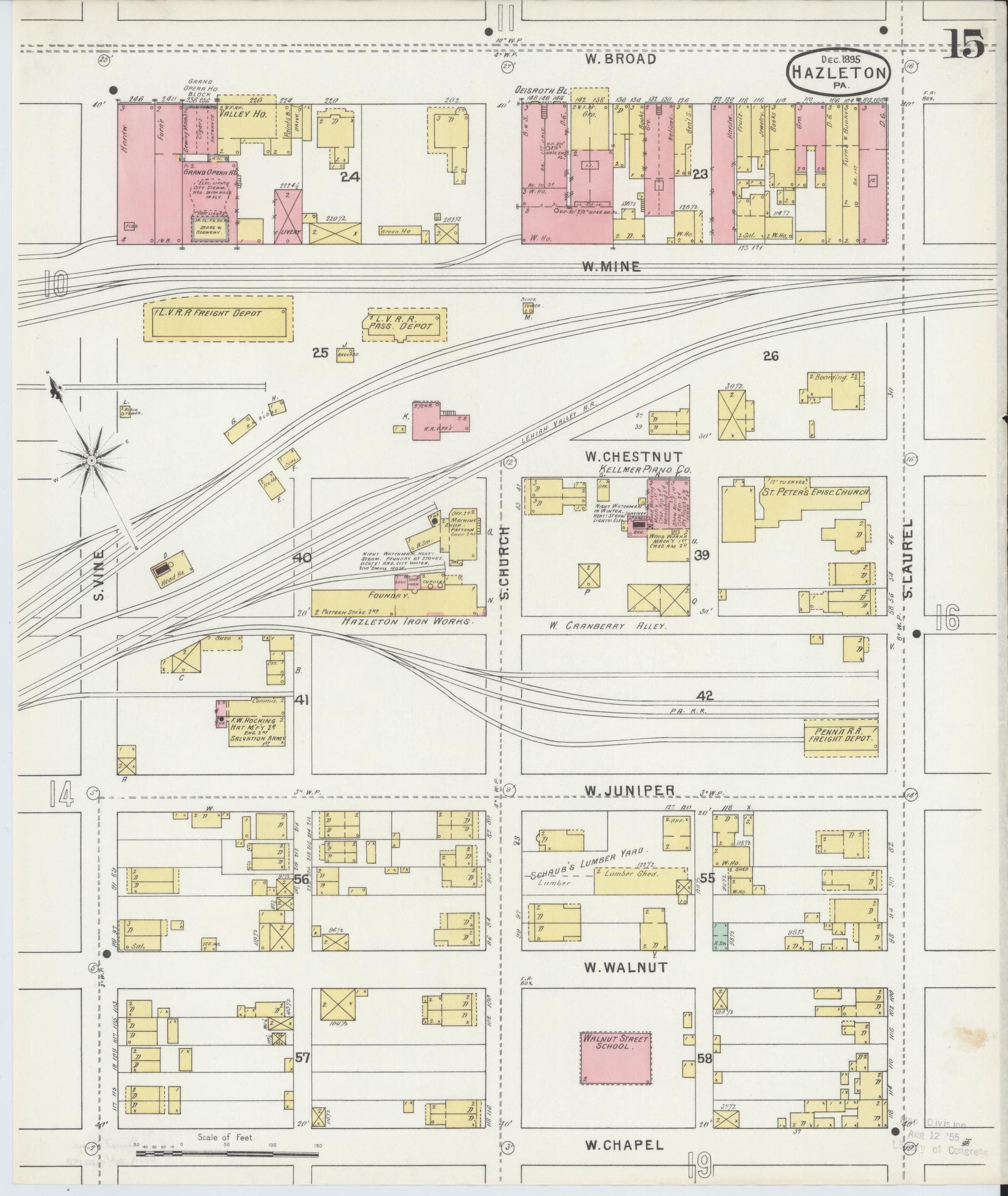 Sanborn Fire Insurance Map from Hazleton, Luzerne County, Pennsylvania (1895), Sheet #0015 - Historic Sanborn Fire Insurance Map Print, vintage old map wall art, antique decor, genealogy gift, Pennsylvania Pennsylvania map