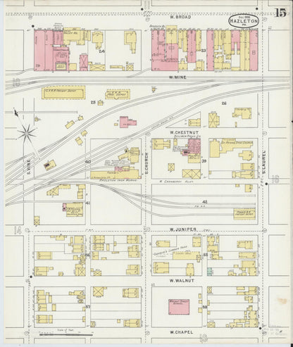 Sanborn Fire Insurance Map from Hazleton, Luzerne County, Pennsylvania (1895), Sheet #0015 - Historic Sanborn Fire Insurance Map Print, vintage old map wall art, antique decor, genealogy gift, Pennsylvania Pennsylvania map