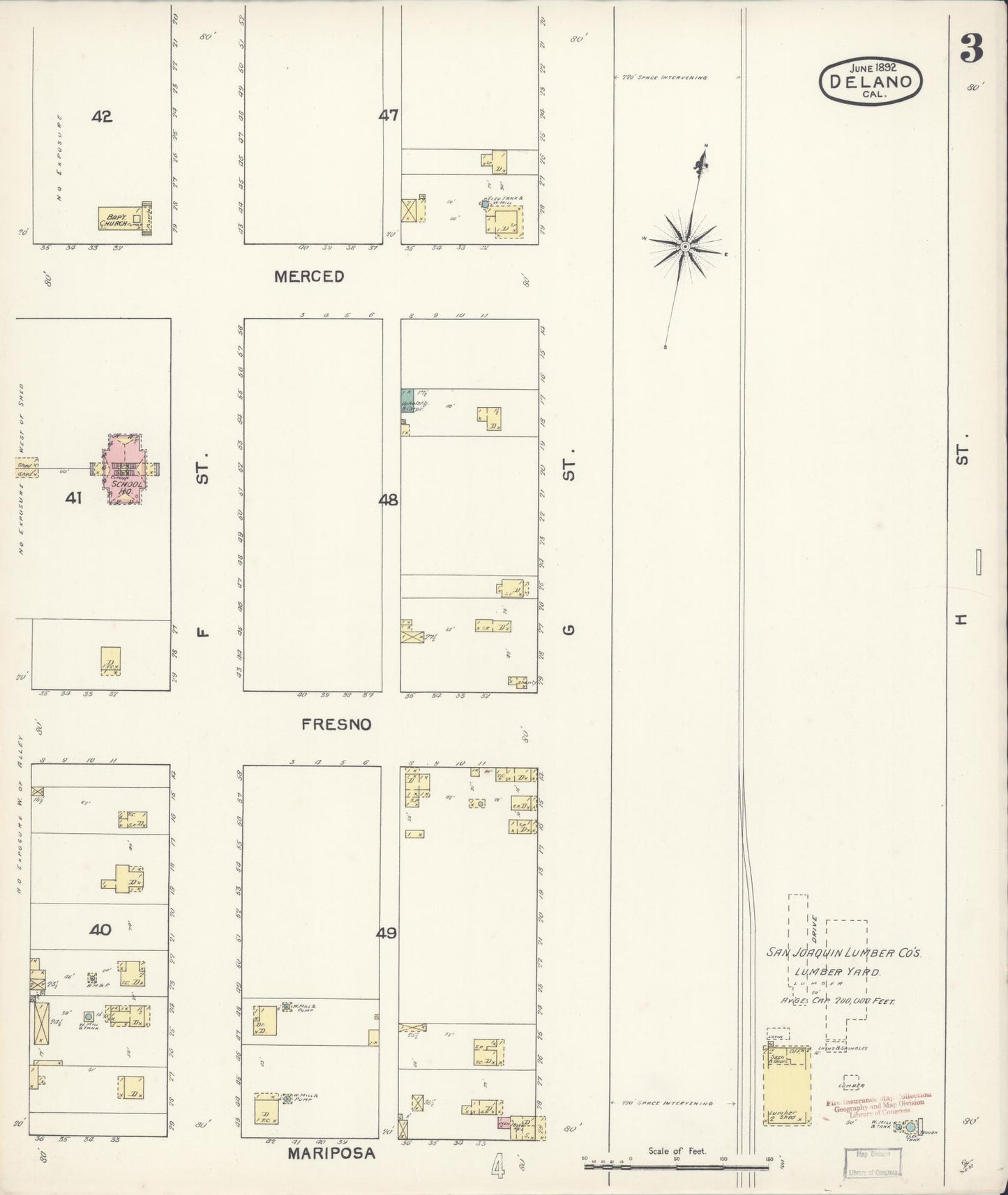 Sanborn Fire Insurance Map from Delano, Kern County, California (1892), Sheet #0003 - Complete Map Set gallery image, historic Sanborn map, vintage wall art, California California