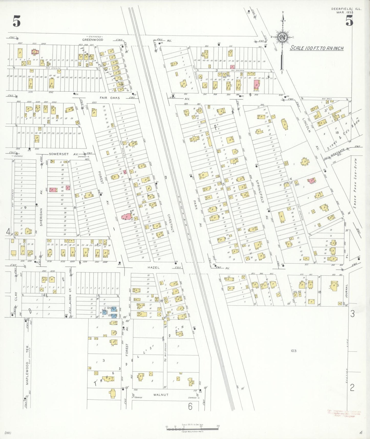 Sanborn Fire Insurance Map from Deerfield, Lake County, Illinois (1935), Sheet #0005 - Complete Map Set gallery image, historic Sanborn map, vintage wall art, Illinois Illinois