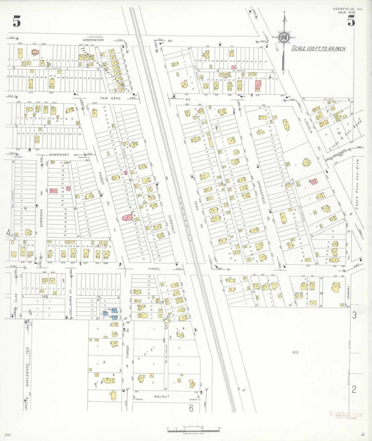 Sanborn Fire Insurance Map from Deerfield, Lake County, Illinois (1935), Sheet #0005 - Complete Map Set gallery image, historic Sanborn map, vintage wall art, Illinois Illinois