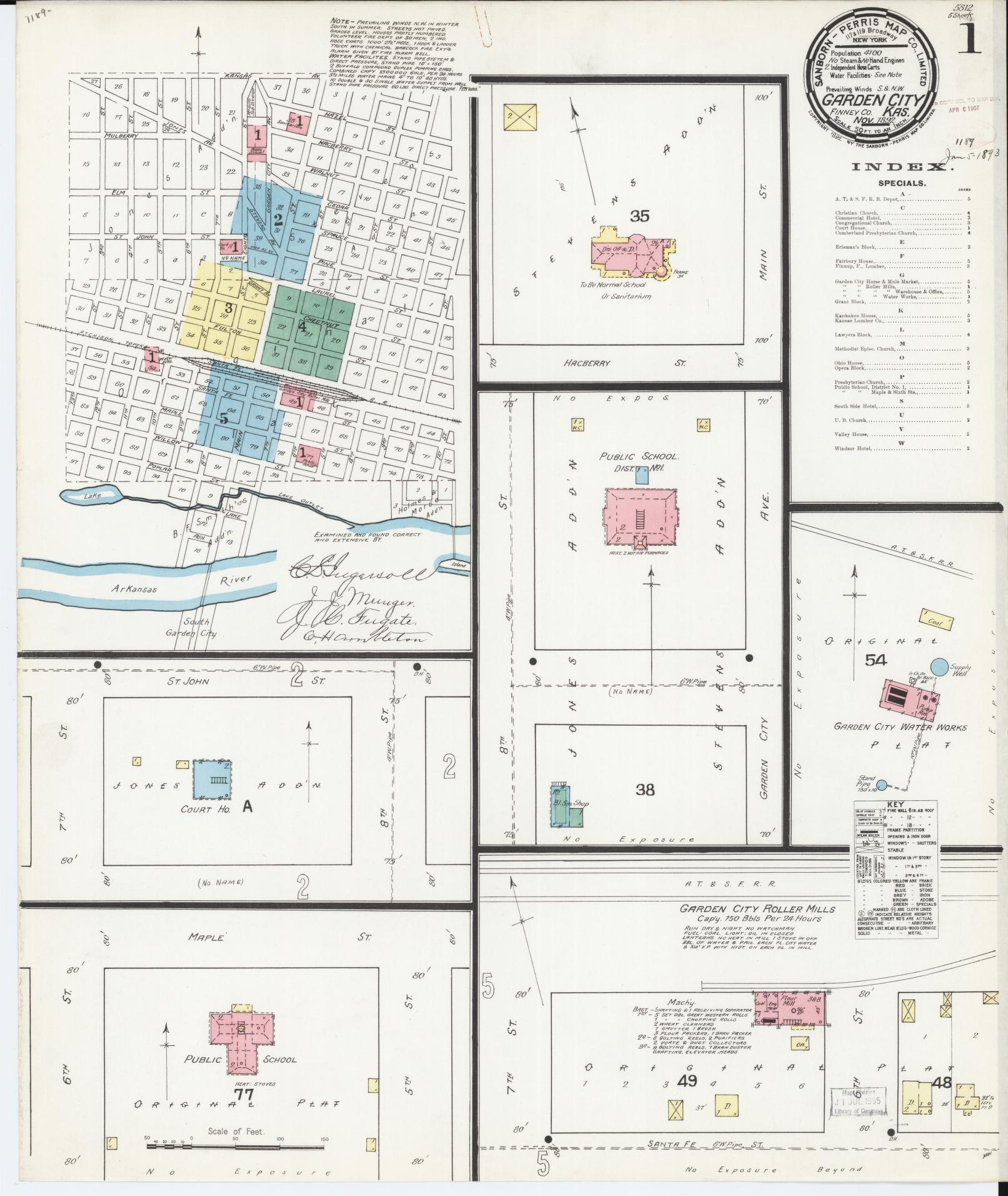 Sanborn Fire Insurance Map from Garden City, Finney County, Kansas (1892), Sheet #0001 - Historic Sanborn Fire Insurance Map Print, vintage old map wall art, antique decor, genealogy gift, Kansas Kansas map