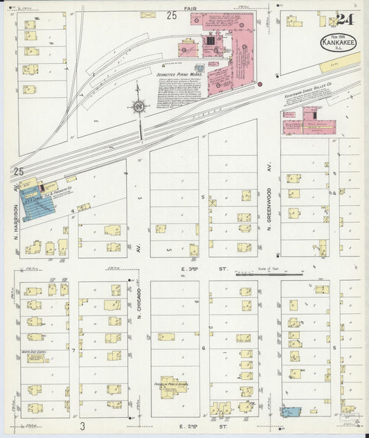 Sanborn Fire Insurance Map from Kankakee, Kankakee County, Illinois (1914), Sheet #0024 - Historic Sanborn Fire Insurance Map Print, vintage old map wall art, antique decor, genealogy gift, Illinois Illinois map