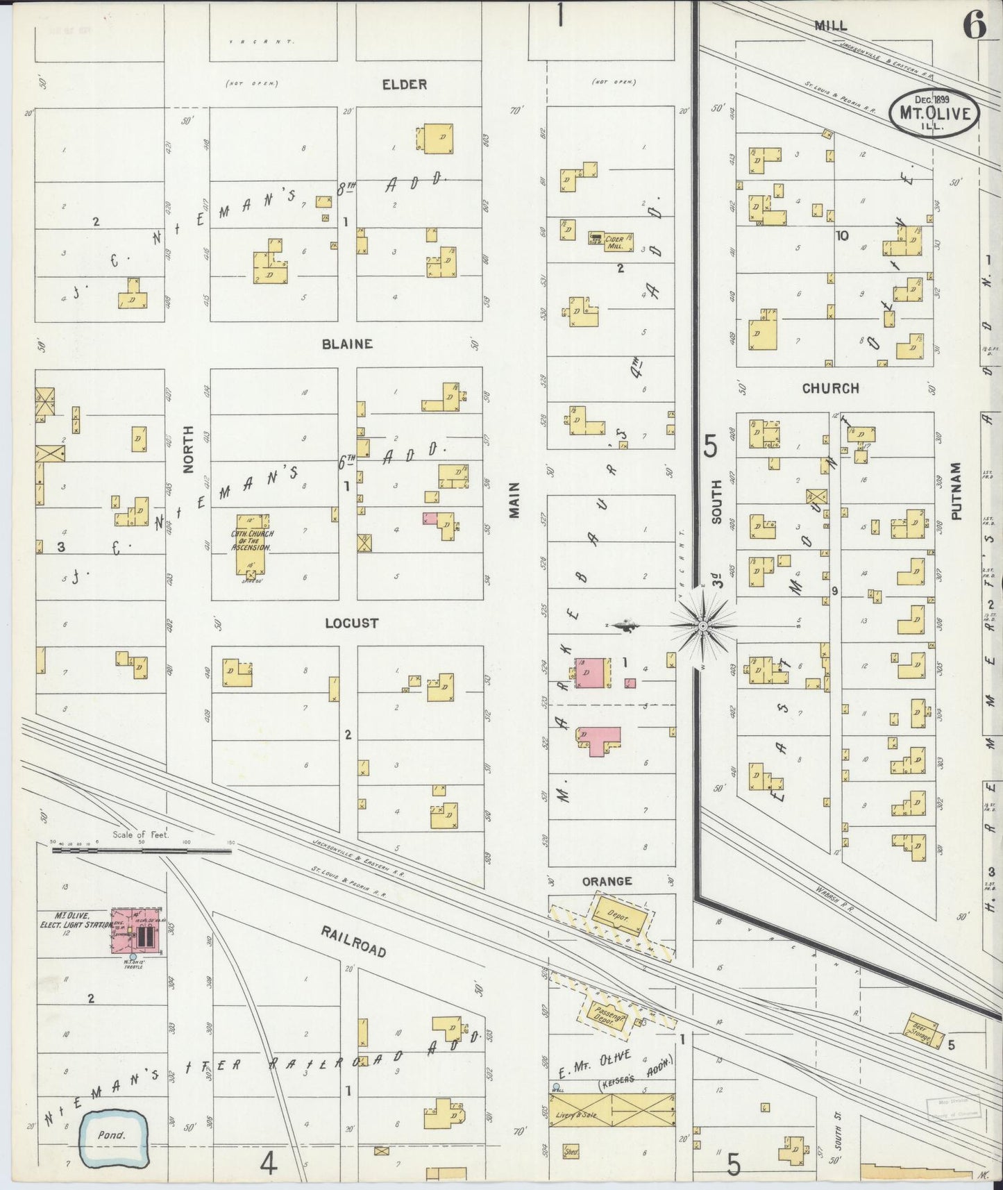 Sanborn Fire Insurance Map from Mount Olive, Macoupin County, Illinois (1899), Sheet #0006 - Complete Map Set gallery image, historic Sanborn map, vintage wall art, Illinois Illinois