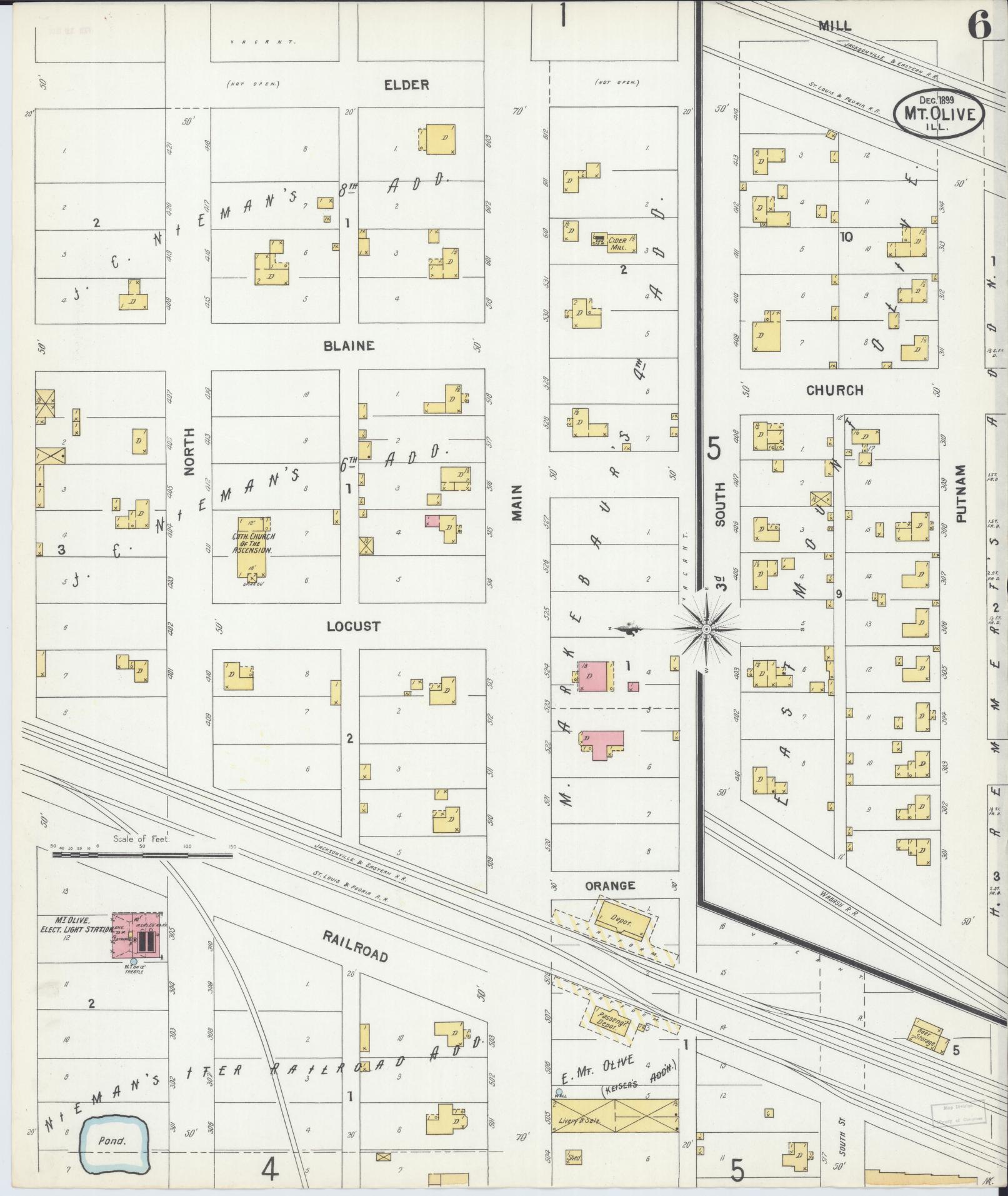 Sanborn Fire Insurance Map from Mount Olive, Macoupin County, Illinois (1899), Sheet #0006 - Complete Map Set gallery image, historic Sanborn map, vintage wall art, Illinois Illinois