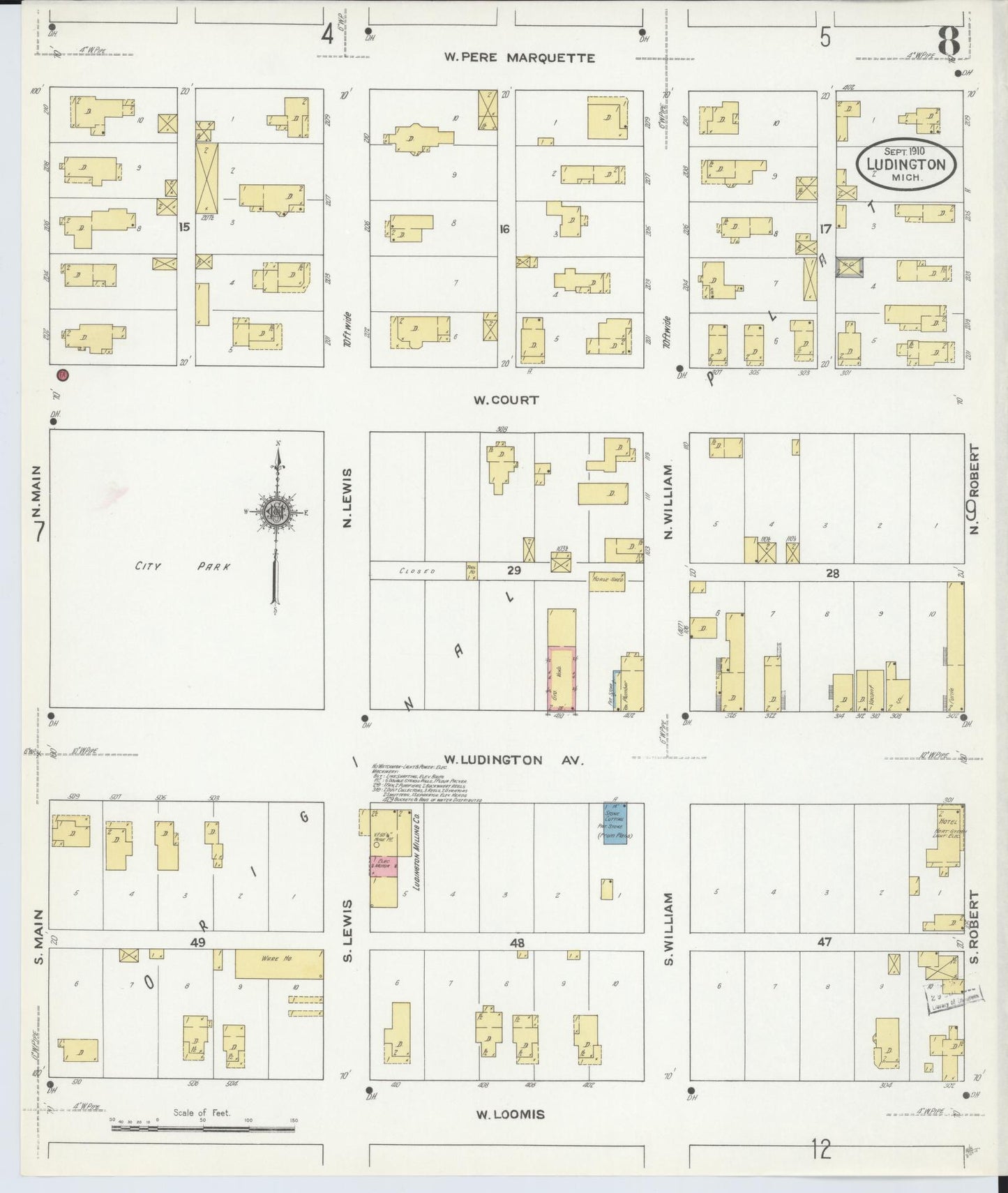 Sanborn Fire Insurance Map from Ludington, Mason County, Michigan (1910), Sheet #0008 - Complete Map Set gallery image, historic Sanborn map, vintage wall art, Michigan Michigan