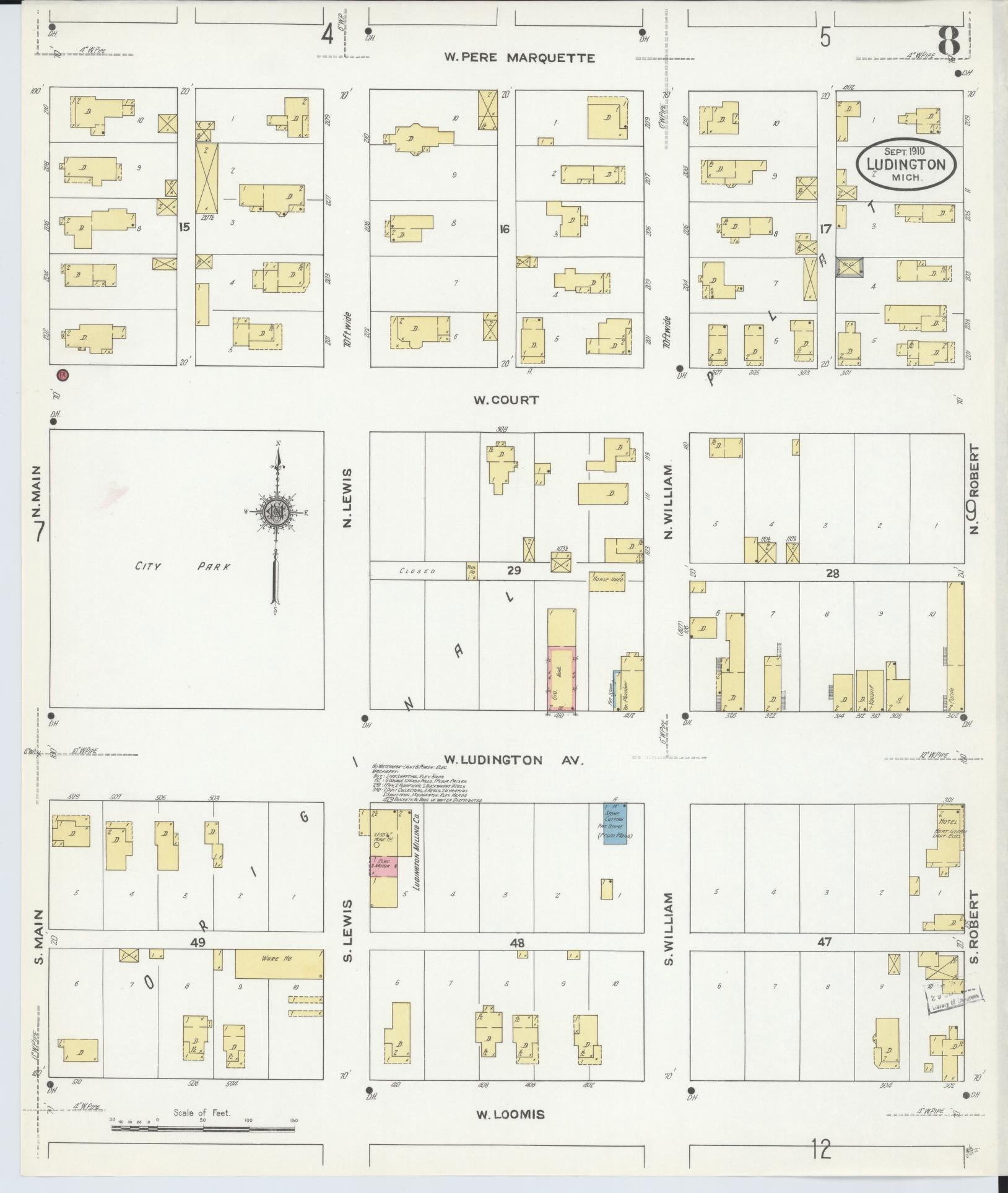 Sanborn Fire Insurance Map from Ludington, Mason County, Michigan (1910), Sheet #0008 - Complete Map Set gallery image, historic Sanborn map, vintage wall art, Michigan Michigan