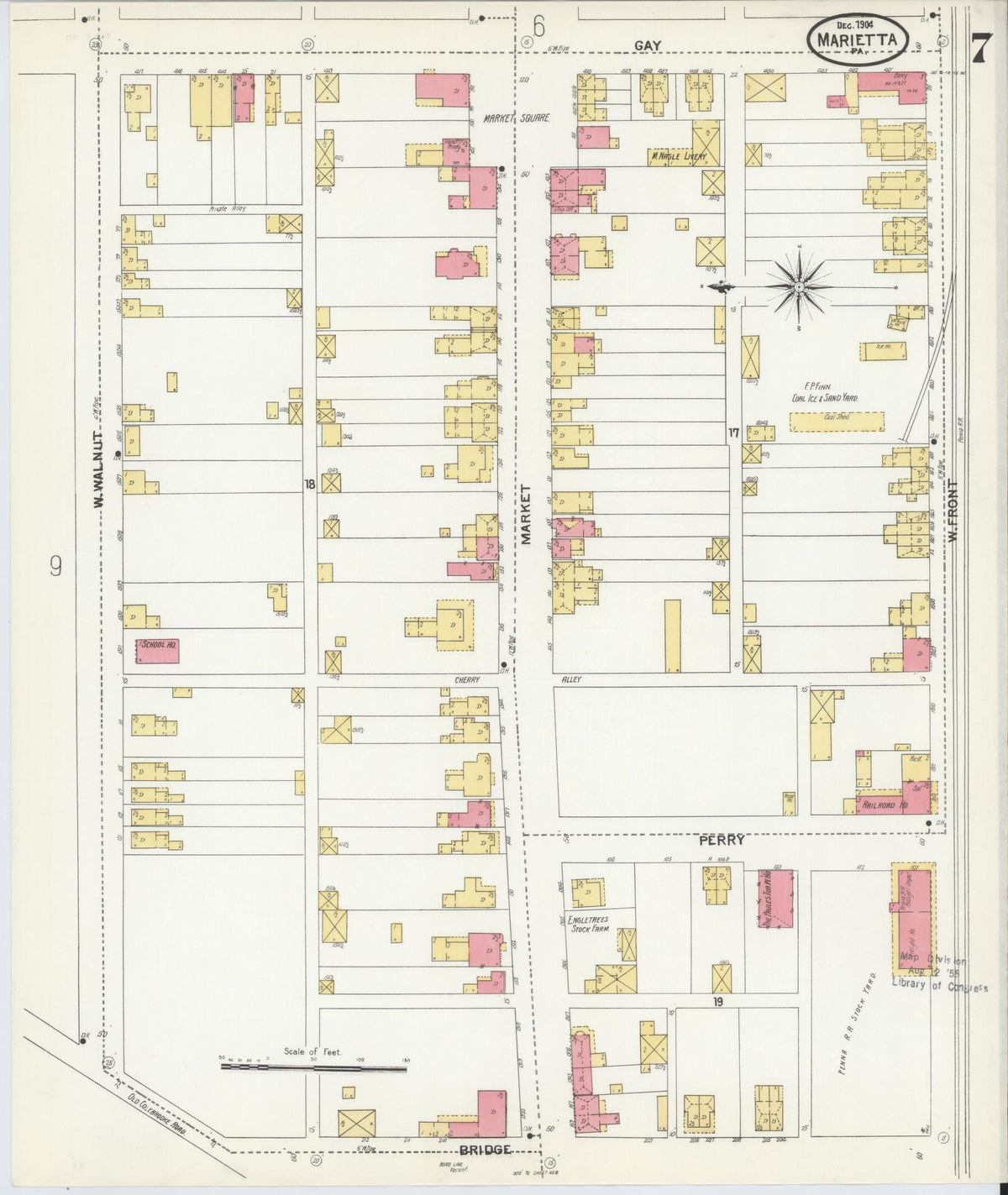 Sanborn Fire Insurance Map from Marietta, Lancaster County, Pennsylvania (1904), Sheet #0007 - Complete Map Set gallery image, historic Sanborn map, vintage wall art, Pennsylvania Pennsylvania