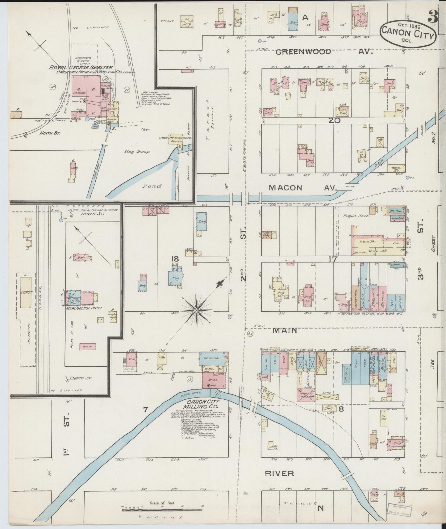 Sanborn Fire Insurance Map from Canon City, Fremont County, Colorado (1886), Sheet #0003 - Complete Map Set gallery image, historic Sanborn map, vintage wall art, Colorado Colorado