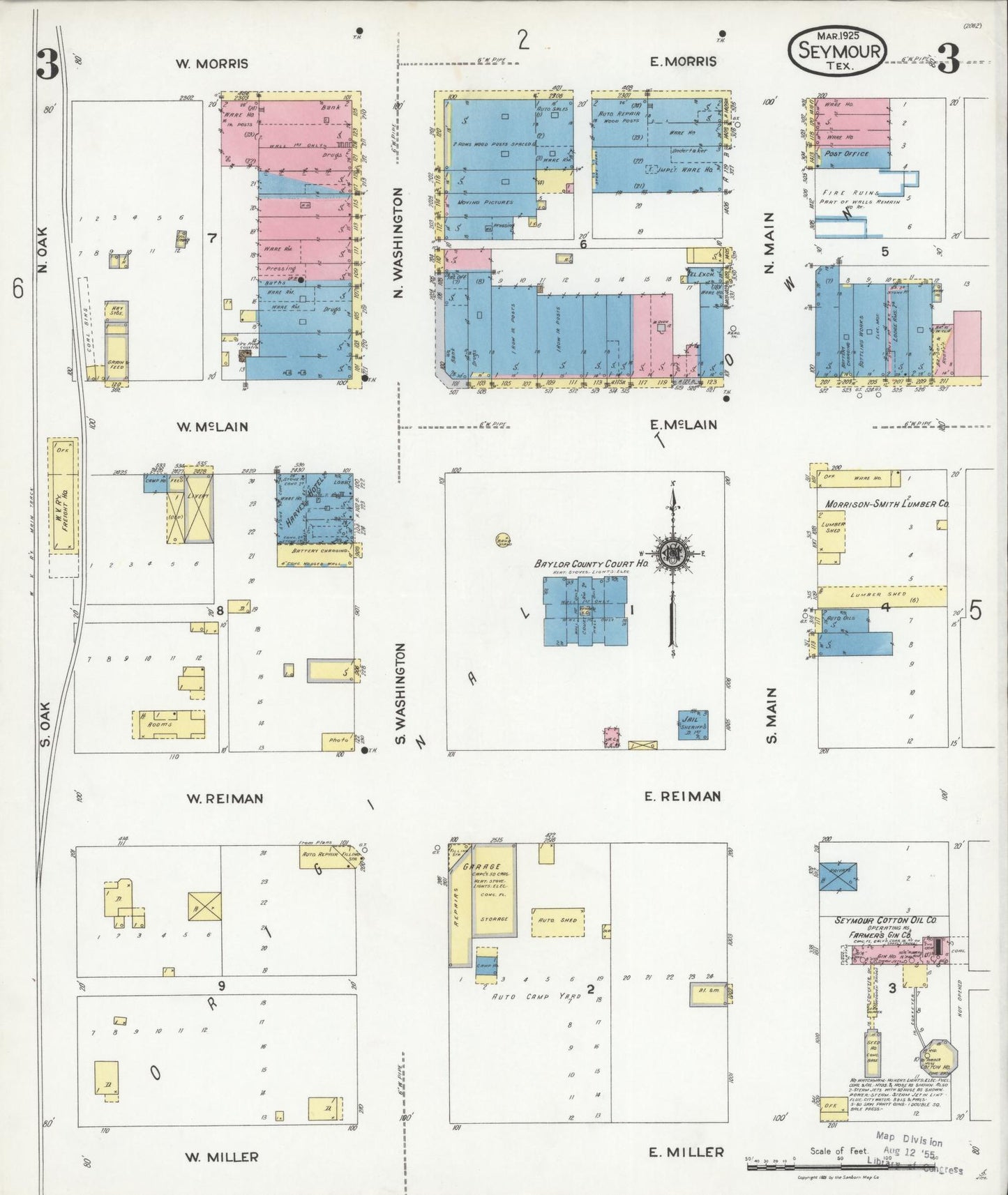 Sanborn Fire Insurance Map from Seymour, Baylor County, Texas (1925), Sheet #0003 - Complete Map Set gallery image, historic Sanborn map, vintage wall art, Texas Texas