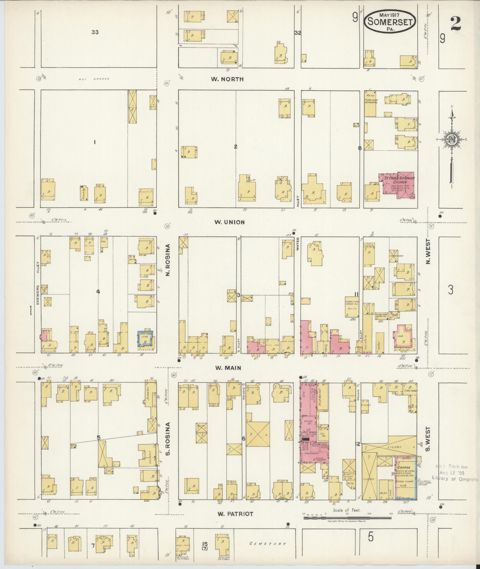 Sanborn Fire Insurance Map from Somerset, Somerset County, Pennsylvania (1917), Sheet #0002 - Complete Map Set gallery image, historic Sanborn map, vintage wall art, Pennsylvania Pennsylvania