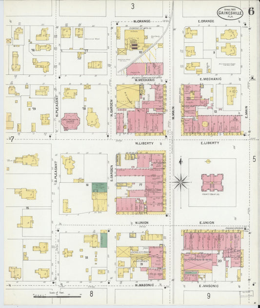 Sanborn Fire Insurance Map from Gainesville, Alachua County, Florida (1903), Sheet #0006 - Historic Sanborn Fire Insurance Map Print, vintage old map wall art, antique decor, genealogy gift, Florida Florida map