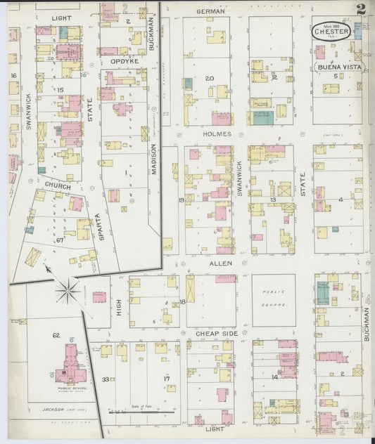 Sanborn Fire Insurance Map from Chester, Randolph County, Illinois (1893), Sheet #0002 - Historic Sanborn Fire Insurance Map Print, vintage old map wall art, antique decor, genealogy gift, Illinois Illinois map
