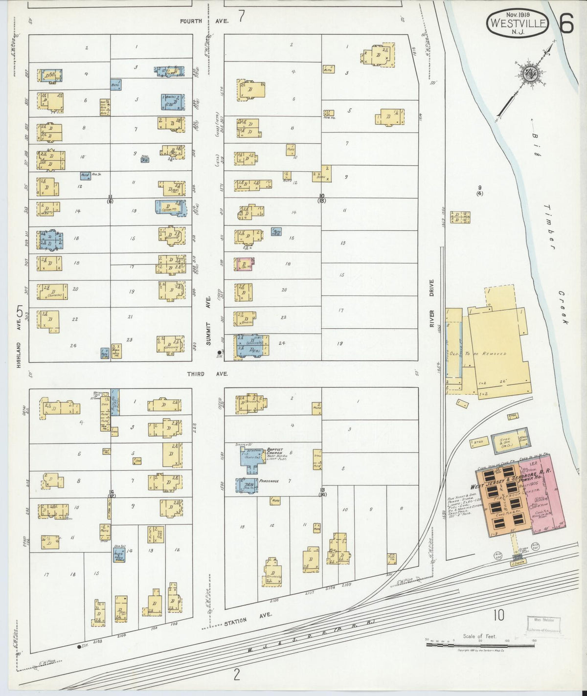 Sanborn Fire Insurance Map from Westville, Gloucester County, New Jersey (1919), Sheet #0006 - Complete Map Set gallery image, historic Sanborn map, vintage wall art, New Jersey New Jersey