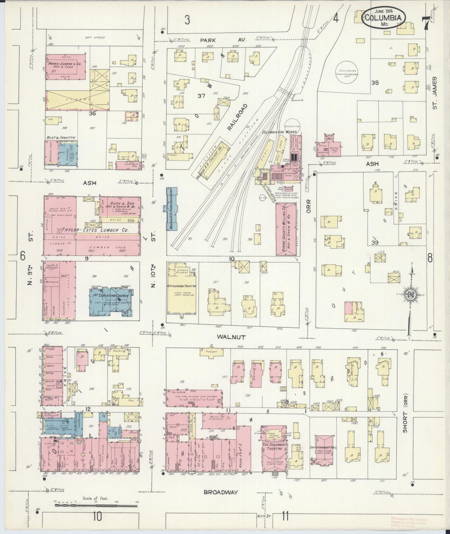Sanborn Fire Insurance Map from Columbia, Boone County, Missouri (1914), Sheet #0007 - Complete Map Set gallery image, historic Sanborn map, vintage wall art, Missouri Missouri
