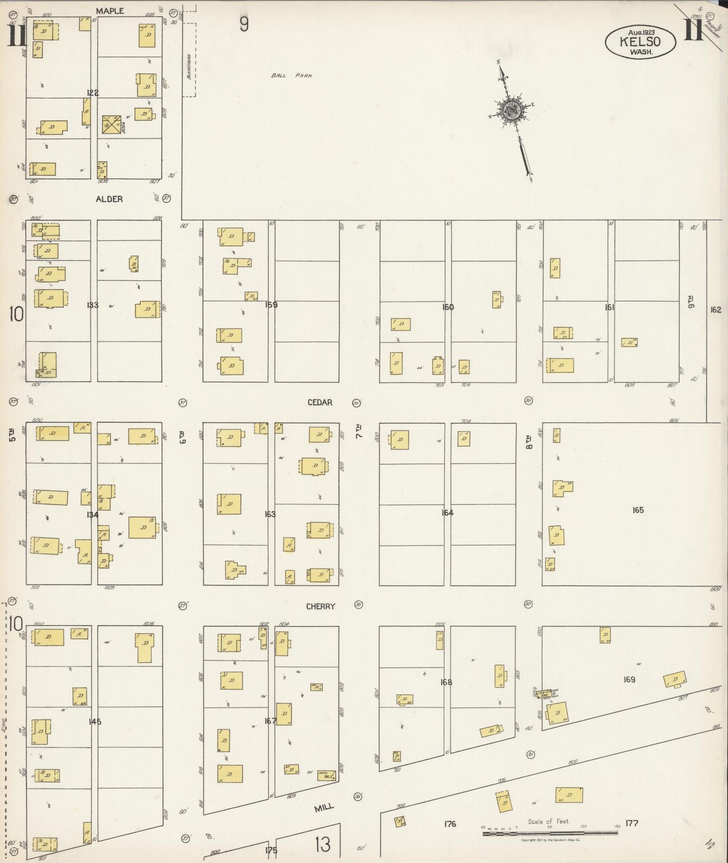 Sanborn Fire Insurance Map from Kelso, Cowlitz County, Washington (1923), Sheet #0011 - Complete Map Set gallery image, historic Sanborn map, vintage wall art, Washington Washington