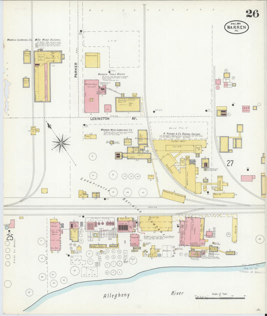 Sanborn Fire Insurance Map from Warren, Warren County, Pennsylvania (1904), Sheet #0026 - Historic Sanborn Fire Insurance Map Print, vintage old map wall art, antique decor, genealogy gift, Pennsylvania Pennsylvania map