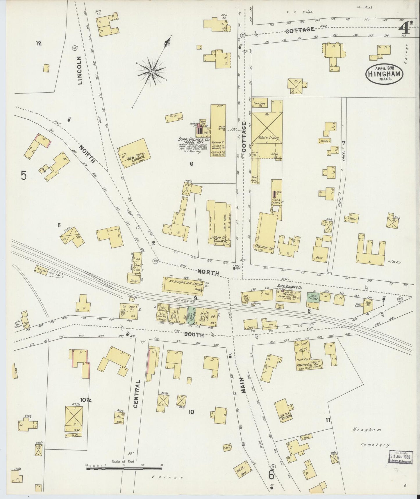 Sanborn Fire Insurance Map from Hingham, Plymouth County, Massachusetts (1898), Sheet #0004 - Complete Map Set gallery image, historic Sanborn map, vintage wall art, Massachusetts Massachusetts
