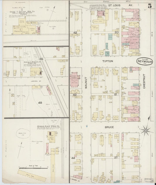 Sanborn Fire Insurance Map from Seymour, Jackson County, Indiana (1887), Sheet #0005 - Historic Sanborn Fire Insurance Map Print, vintage old map wall art, antique decor, genealogy gift, Indiana Indiana map