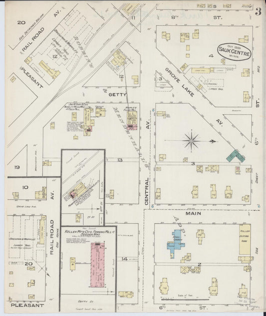 Sanborn Fire Insurance Map from Sauk Centre, Stearns County, Minnesota (1885), Sheet #0003 - Historic Sanborn Fire Insurance Map Print, vintage old map wall art, antique decor, genealogy gift, Minnesota Minnesota map