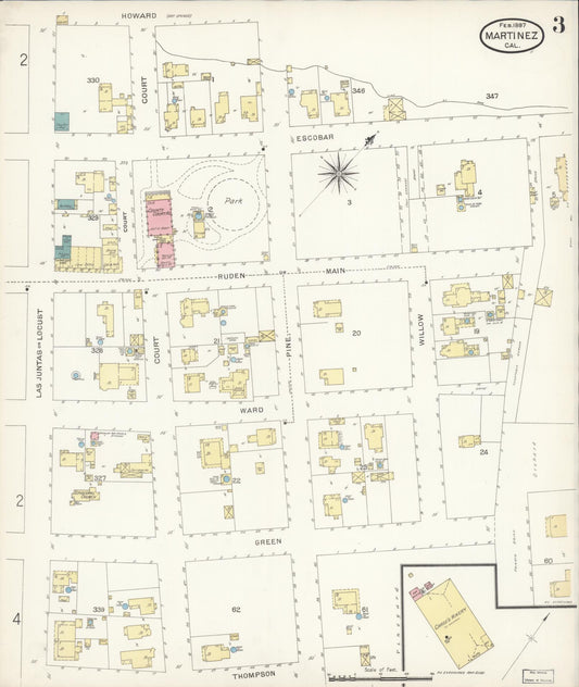 Sanborn Fire Insurance Map from Martinez, Contra Costa County, California (1897), Sheet #0003 - Historic Sanborn Fire Insurance Map Print, vintage old map wall art, antique decor, genealogy gift, California California map