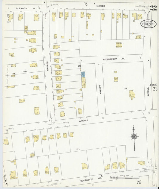 Sanborn Fire Insurance Map from Freeport, Nassau County, New York (1910), Sheet #0022 - Historic Sanborn Fire Insurance Map Print, vintage old map wall art, antique decor, genealogy gift, New York New York map