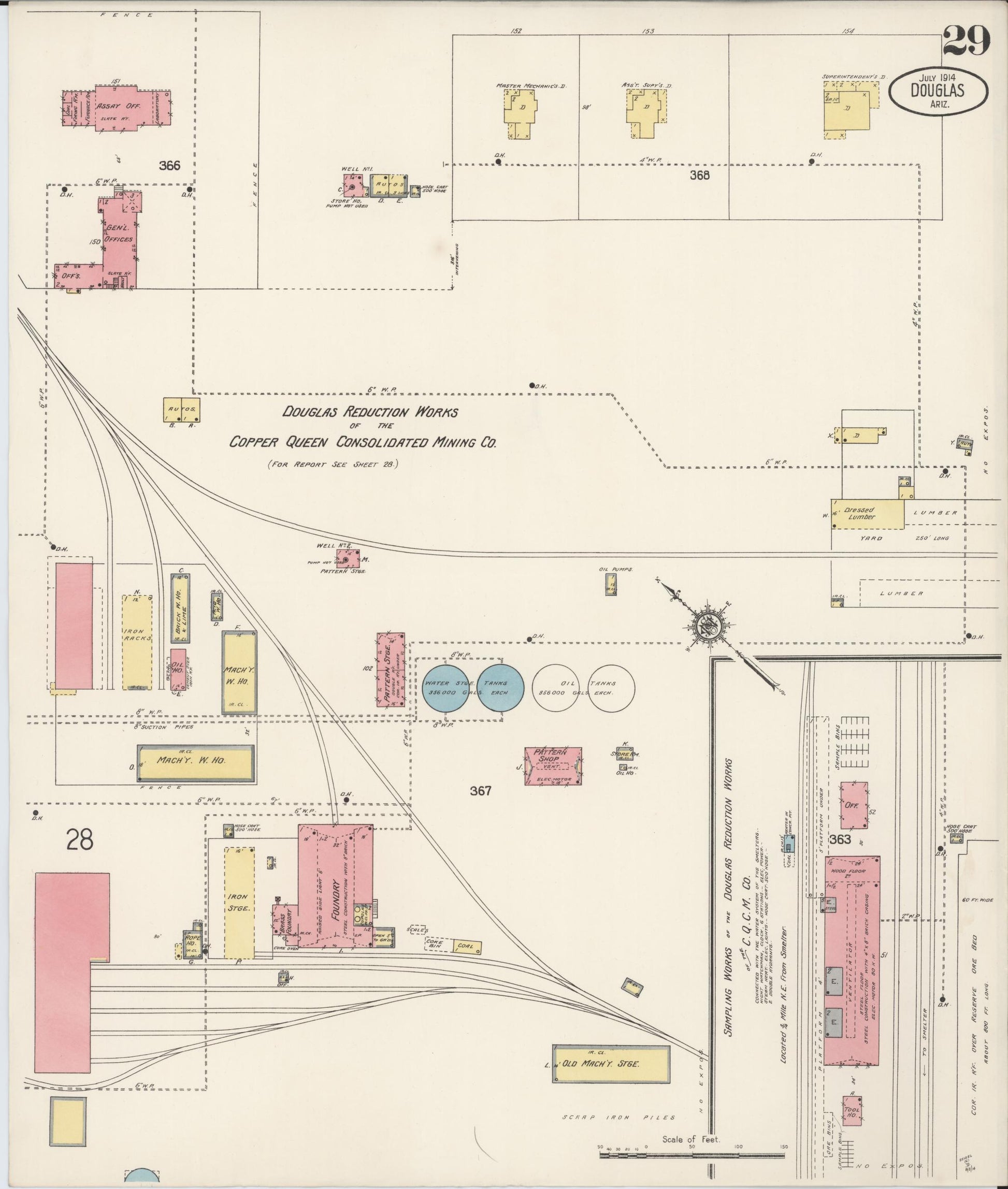 Sanborn Fire Insurance Map from Douglas, Cochise County, Arizona (1914), Sheet #0029 - Historic Sanborn Fire Insurance Map Print, vintage old map wall art, antique decor, genealogy gift, Arizona Arizona map