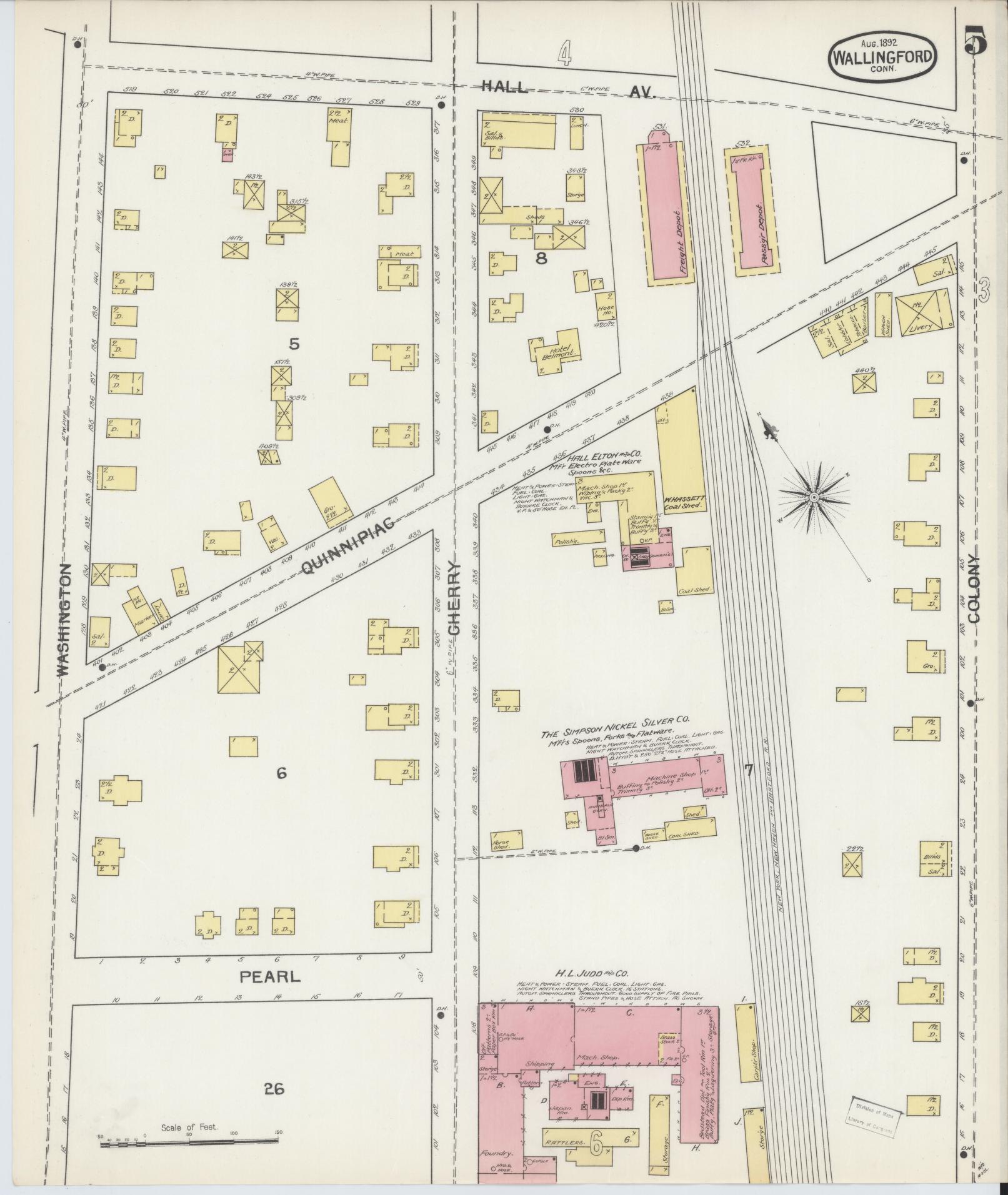 Sanborn Fire Insurance Map from Wallingford, New Haven County, Connecticut (1892), Sheet #0005 - Complete Map Set gallery image, historic Sanborn map, vintage wall art, Connecticut Connecticut