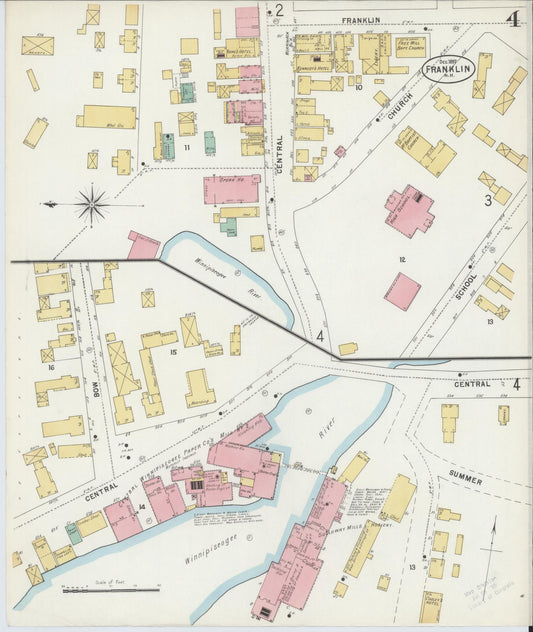 Sanborn Fire Insurance Map from Franklin, Merrimack County, New Hampshire (1897), Sheet #0004 - Historic Sanborn Fire Insurance Map Print, vintage old map wall art, antique decor, genealogy gift, New Hampshire New Hampshire map