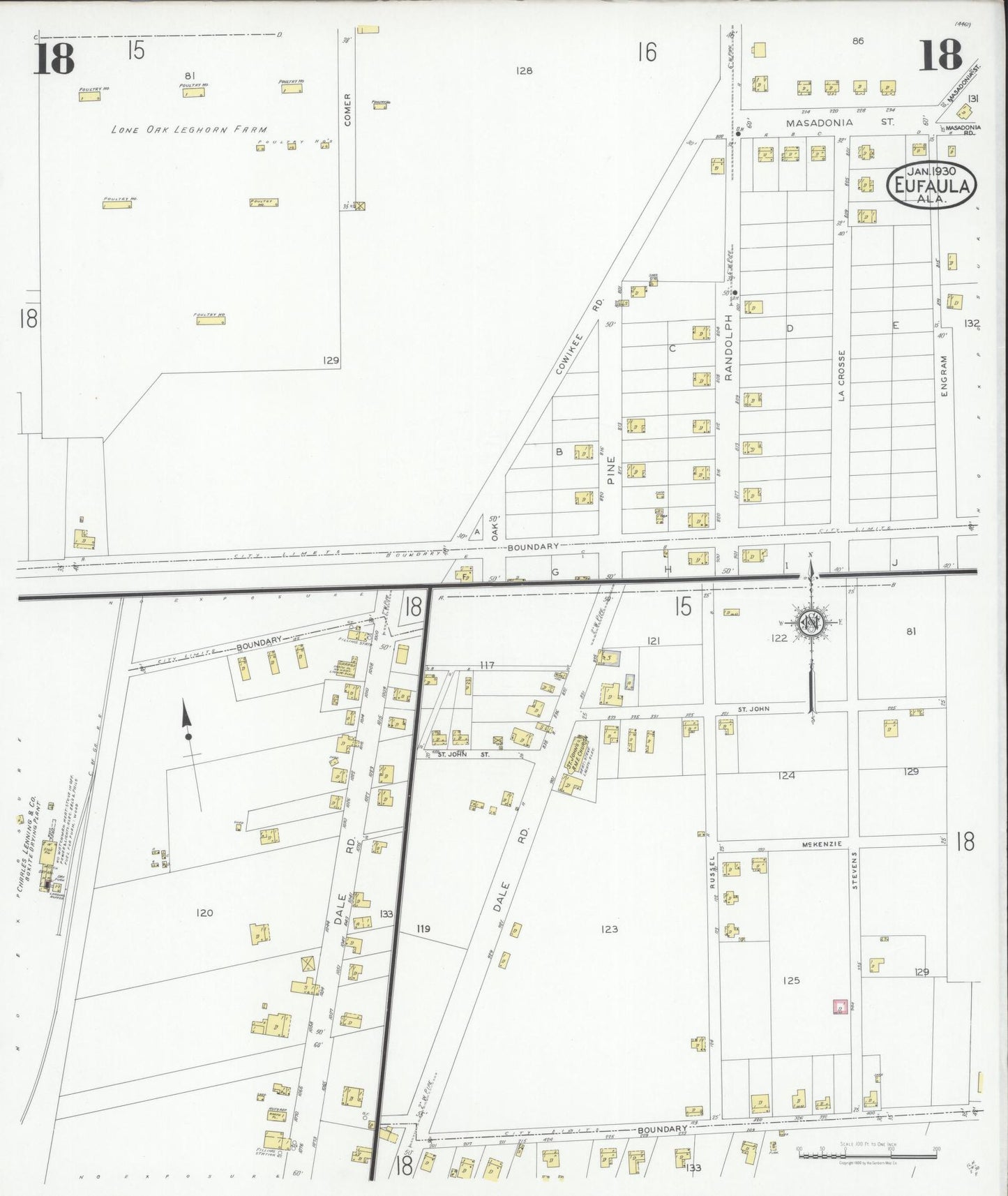 Sanborn Fire Insurance Map from Eufaula, Barbour County, Alabama (1930), Sheet #0018 - Historic Sanborn Fire Insurance Map Print, vintage old map wall art, antique decor, genealogy gift, Alabama Alabama map