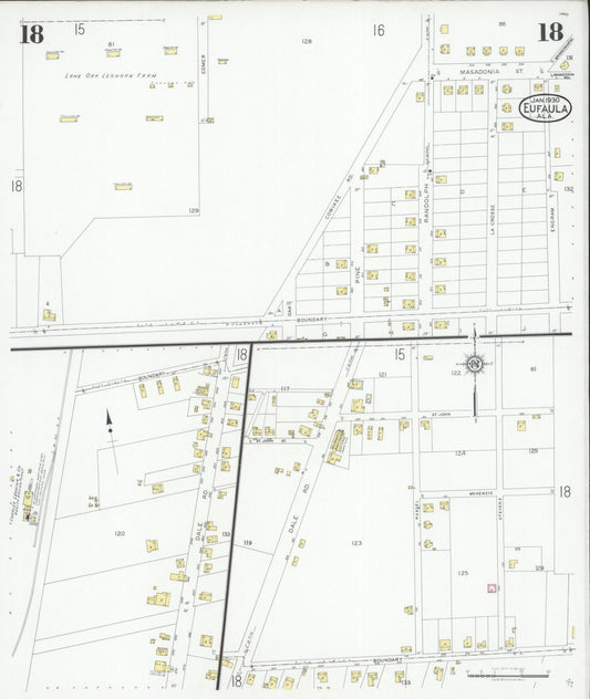 Sanborn Fire Insurance Map from Eufaula, Barbour County, Alabama (1930), Sheet #0018 - Historic Sanborn Fire Insurance Map Print, vintage old map wall art, antique decor, genealogy gift, Alabama Alabama map