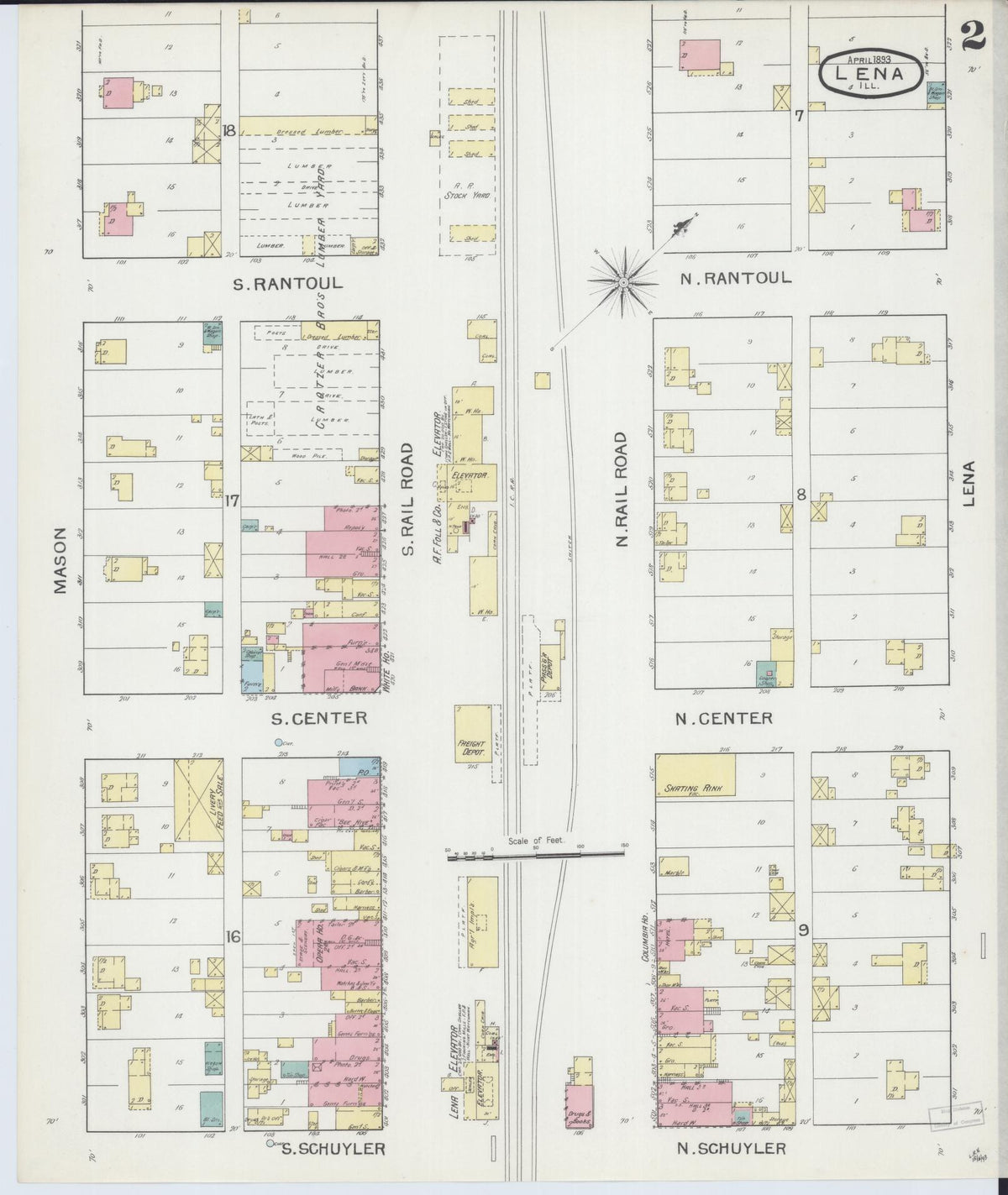 Sanborn Fire Insurance Map from Lena, Stephenson County, Illinois (1893), Sheet #0002 - Complete Map Set gallery image, historic Sanborn map, vintage wall art, Illinois Illinois