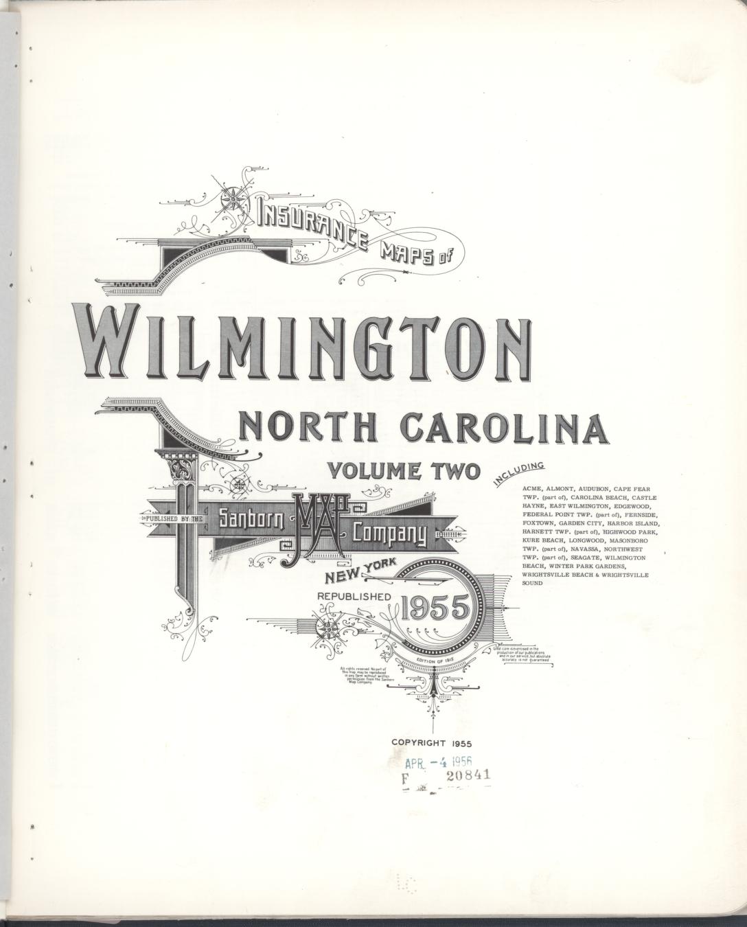 Sanborn Fire Insurance Map from Wilmington, New Hanover County, North Carolina (1955), Sheet #0001 - Complete Map Set gallery image, historic Sanborn map, vintage wall art, North Carolina North Carolina