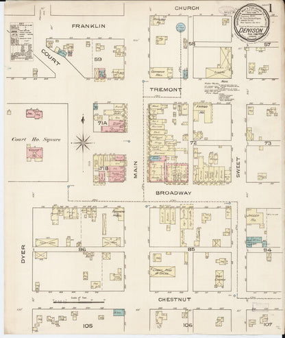 Sanborn Fire Insurance Map from Denison, Crawford County, Iowa (1886), Sheet #0001 - Historic Sanborn Fire Insurance Map Print