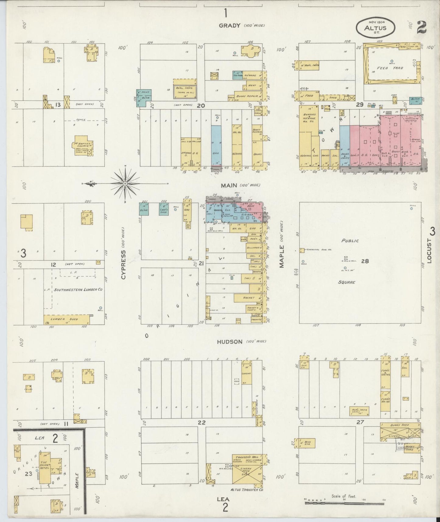 Sanborn Fire Insurance Map from Altus, Jackson County, Oklahoma (1904), Sheet #0002 - Historic Sanborn Fire Insurance Map Print, vintage old map wall art, antique decor, genealogy gift, Oklahoma Oklahoma map