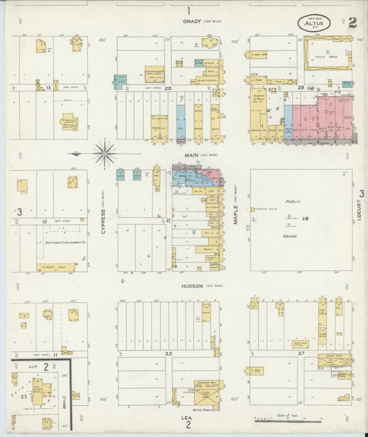 Sanborn Fire Insurance Map from Altus, Jackson County, Oklahoma (1904), Sheet #0002 - Historic Sanborn Fire Insurance Map Print, vintage old map wall art, antique decor, genealogy gift, Oklahoma Oklahoma map