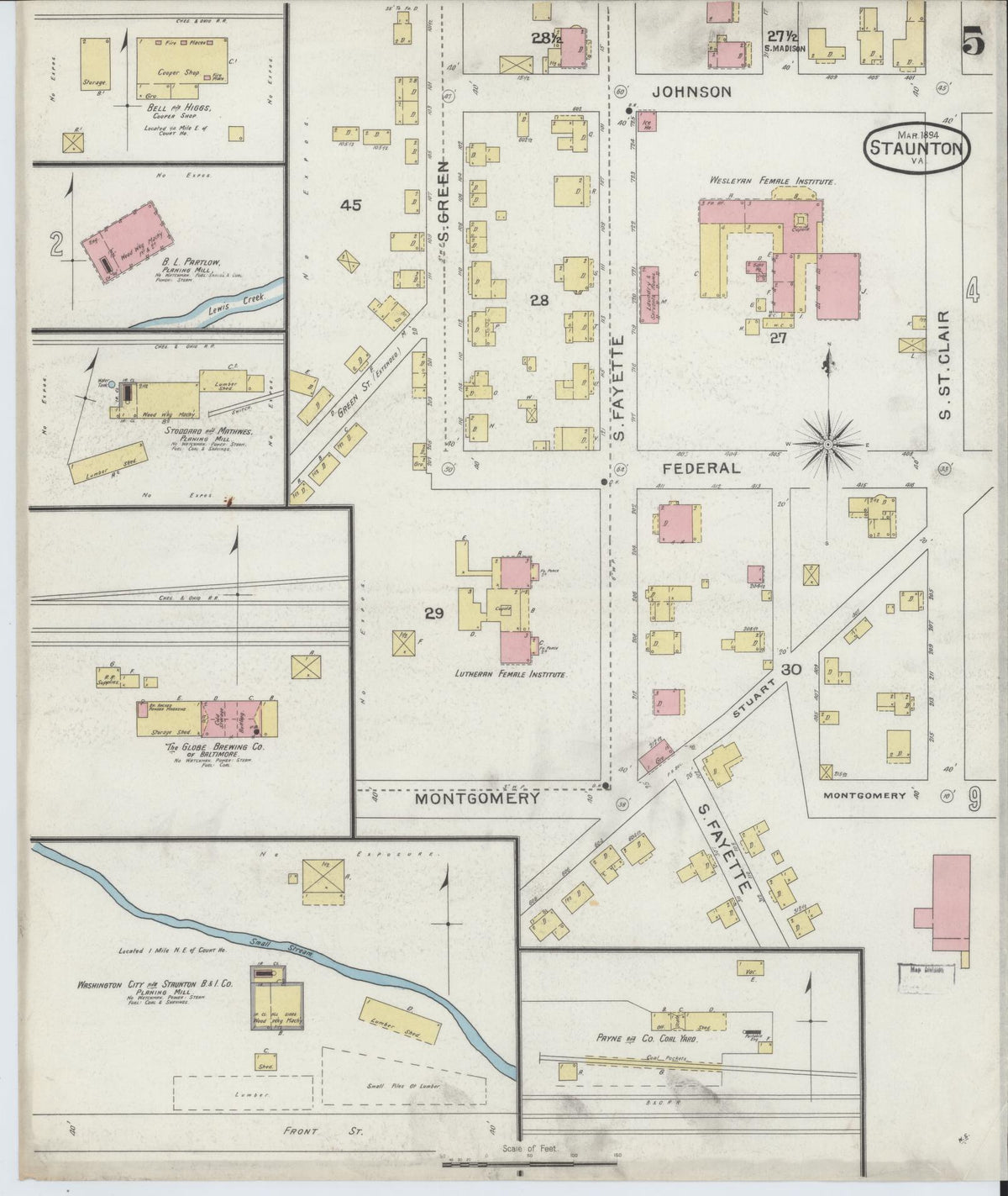 Sanborn Fire Insurance Map from Staunton, Independent Cities, Virginia (1894), Sheet #0005 - Complete Map Set gallery image, historic Sanborn map, vintage wall art, Virginia Virginia