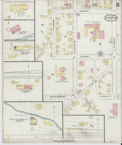 Sanborn Fire Insurance Map from Staunton, Independent Cities, Virginia (1894), Sheet #0005 - Complete Map Set gallery image, historic Sanborn map, vintage wall art, Virginia Virginia