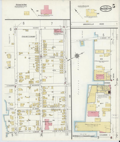 Sanborn Fire Insurance Map from Washington, Beaufort County, North Carolina (1916), Sheet #0005 - Complete Map Set gallery image, historic Sanborn map, vintage wall art, North Carolina North Carolina