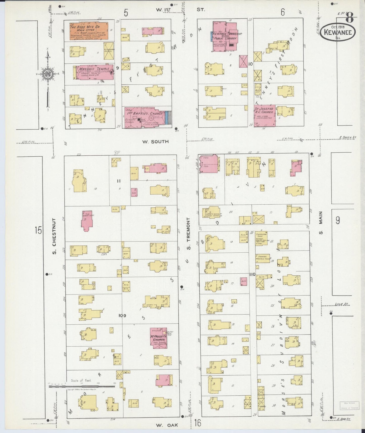 Sanborn Fire Insurance Map from Kewanee, Henry County, Illinois (1918), Sheet #0008 - Complete Map Set gallery image, historic Sanborn map, vintage wall art, Illinois Illinois