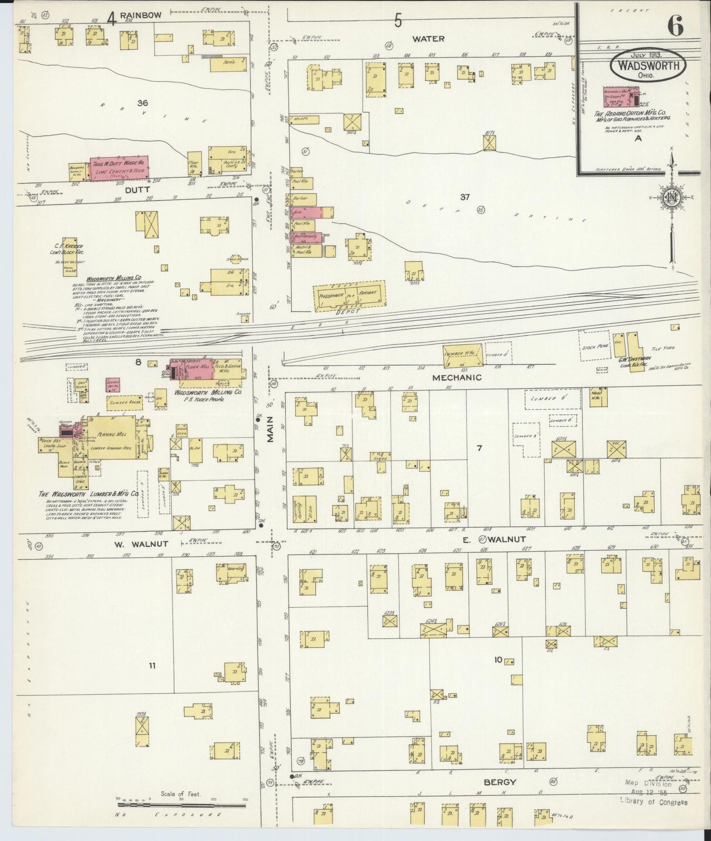 Sanborn Fire Insurance Map from Wadsworth, Medina County, Ohio (1913), Sheet #0006 - Complete Map Set gallery image, historic Sanborn map, vintage wall art, Ohio Ohio