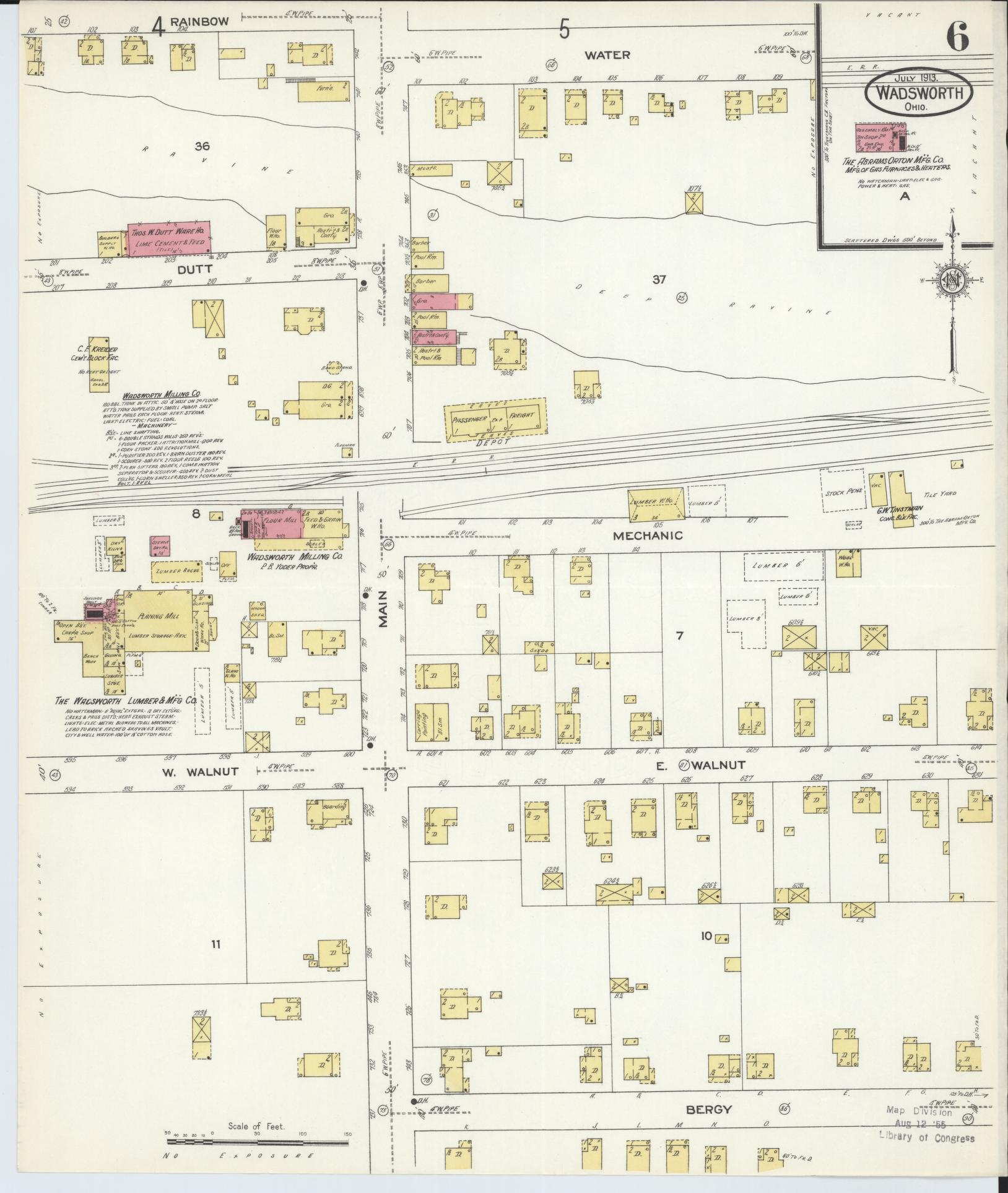 Sanborn Fire Insurance Map from Wadsworth, Medina County, Ohio (1913), Sheet #0006 - Complete Map Set gallery image, historic Sanborn map, vintage wall art, Ohio Ohio