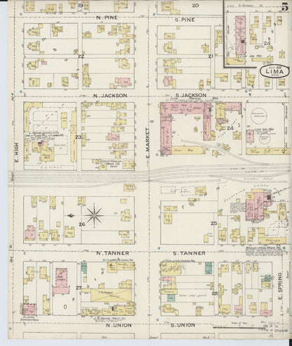 Sanborn Fire Insurance Map from Lima, Allen County, Ohio (1887), Sheet #0005 - Historic Sanborn Fire Insurance Map Print, vintage old map wall art, antique decor, genealogy gift, Ohio Ohio map