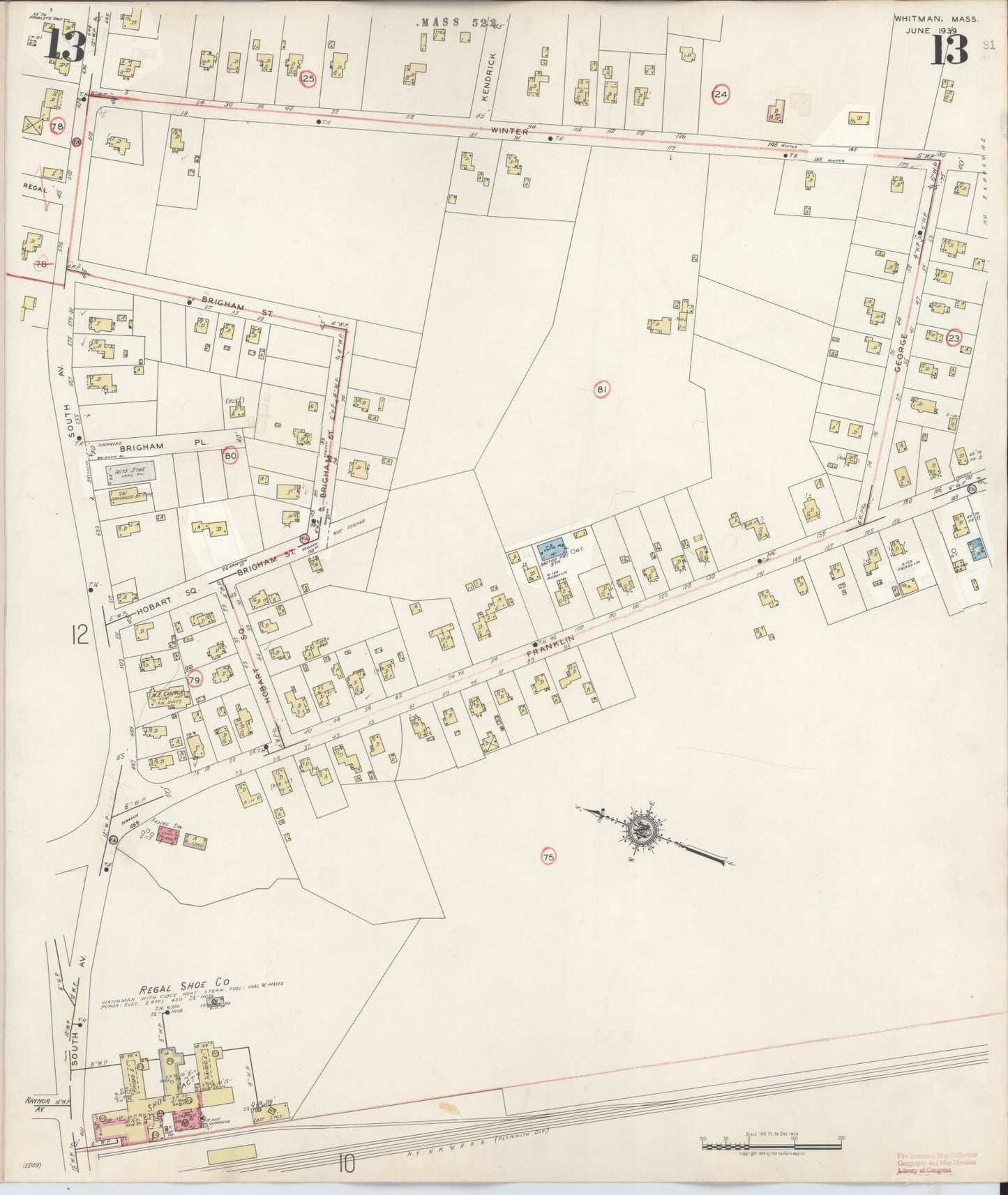 Sanborn Fire Insurance Map from Whitman, Plymouth County, Massachusetts (1950), Sheet #0013 - Complete Map Set gallery image, historic Sanborn map, vintage wall art, Massachusetts Massachusetts