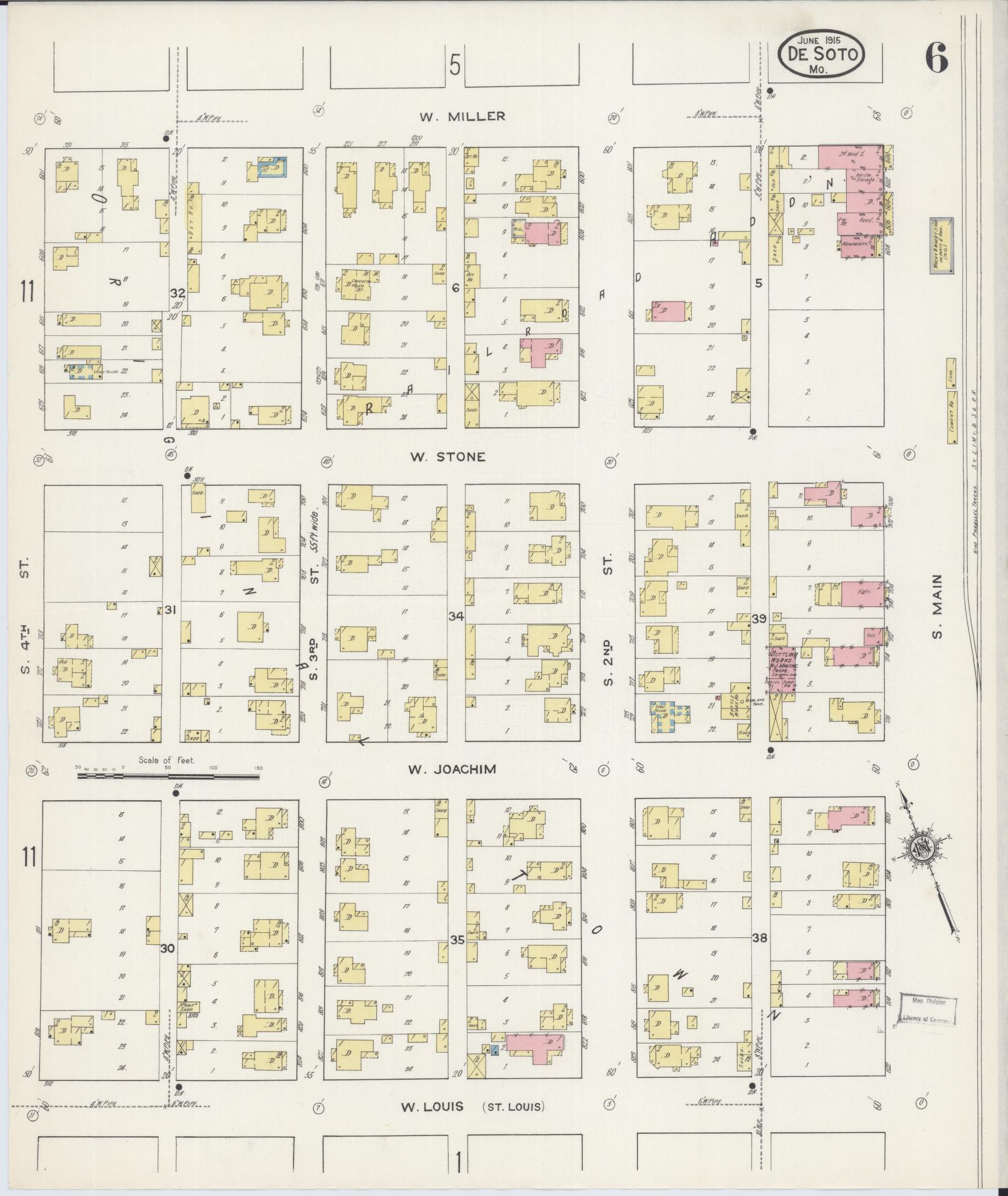 Sanborn Fire Insurance Map from De Soto, Jefferson County, Missouri (1915), Sheet #0006 - Complete Map Set gallery image, historic Sanborn map, vintage wall art, Missouri Missouri