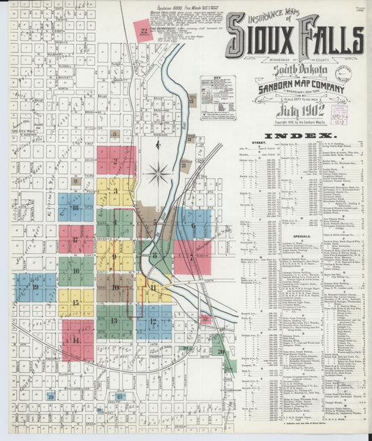 Sanborn Fire Insurance Map from Sioux Falls, Minnehaha County, South Dakota (1902), Sheet #0001 - Historic Sanborn Fire Insurance Map Print, vintage old map wall art, antique decor, genealogy gift, South Dakota South Dakota map